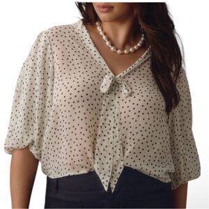 Maeve Anthropologie Polka Dot Tie-Front Sheer Blouse Size M $108